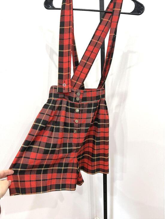 BonJour Pants - Bonjour Red and Black Plaid Suspender Short